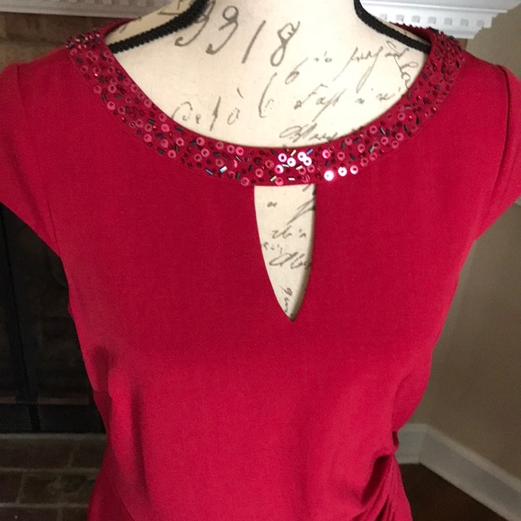 NWT ADRIANNA PAPELL RED SHEATH SEQUINED DRESS Size 10 - Picture 9 of 17